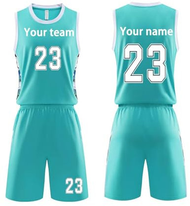 Personalisiertes Basketball Trikot Individuelle Basketball Trikots,Basketballtrikot-Shirts Und Shorts,Personalisiert Mit Ihrem Namen, Ihrer Nummer, Ihrem Team Und Ihrem Logo (Color : Lake Blue, Size