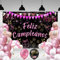 Pancarta Feliz Cumpleaños 110x180cm + 20 Globos | Cartel Decoración Fiesta Adulto Hombre Mujer | Photocall Cumpleaños Rosa | Telón Fondo con Cuerda | Adornos y Decoración
