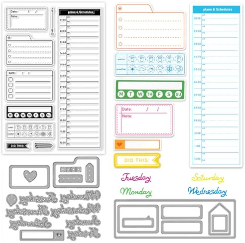 ORIGACH Pläne und Zeitplan klar Stempel und stirbt Satz für die Kartenherstellung Zeitplaner Silikonstempel Stanzformen für DIY Scrapbooking Handwerk Karte dekorative