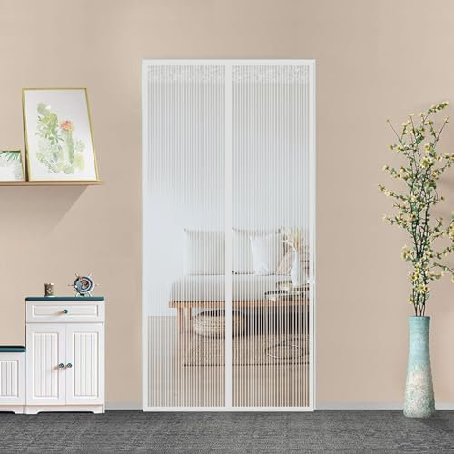 170x275cm, Blanche, Moustiquaire de porte à aimants, Porte moustiquaire mains libres, Muet activé et désactivé, Garde l'air frais, Adapté aux animaux/enfants, Convient aux portes françaises