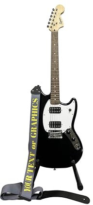 Pictogogo Premium Personalisierter Gitarrengurt – Wählen Sie Text oder Grafik, Farbe & Schriftart, 100% EU-Herstellung, Recyceltes Leder & Plektrumhalter. Bedruckter Gitarrengurt (Grau)