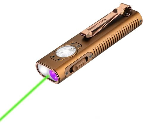 TrustFire Mini X3 Wiederaufladbare EDC Taschenlampe mit weißem Licht, Flutlicht, UV und grünem Strahl, 1050 Lumen Taschenlampe LED Aufladbar, 4 Lichtquellen Tragbar Flache Taschenlampen (gold)