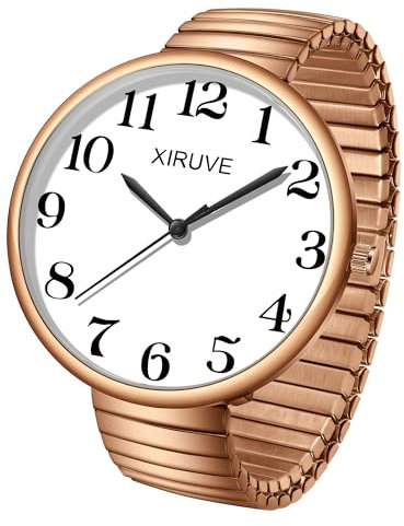 XIRUVE Gut Lesbar 43mm Gehäuse mit Große Ziffern Weißes Zifferblatt Edelstahl Zugarmband Damen Herren Analog Quarz Armbanduhr