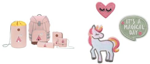 LÄSSIG Schulranzen Set mit Sporttasche, Federmäppchen & Textilsticker selbstklebend/Textile Woven Sticker Unicorn