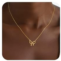 BAYLAY Goldhalskette für Frauen – 18 Karat vergoldete Schleifen-Halskette, zierliche Goldkette, personalisierter Schleifenanhänger, Choker-Kette, Halskette, Goldschleifenhalskette für Frauen