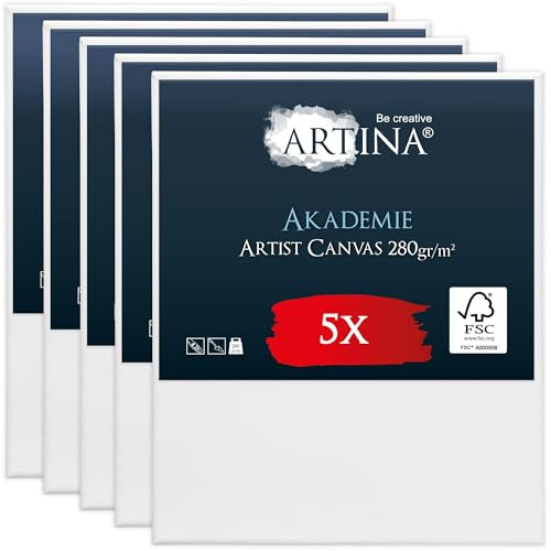 Artina FSC® 5er Set Keilrahmen Leinwand zum Bemalen 50x60 cm – bespannte Keilrahmen Leinwände zum malen für Acrylfarben Canvas 100% Baumwolle – Acryl Leinwand Rahmen
