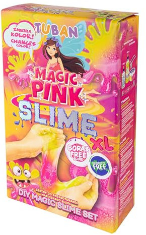 TUBAN DIY Tuban Slime Set – Glue – Activator – Neon Glitter – Container – Stirring Stick – Toy for Kids Magic Pink XL