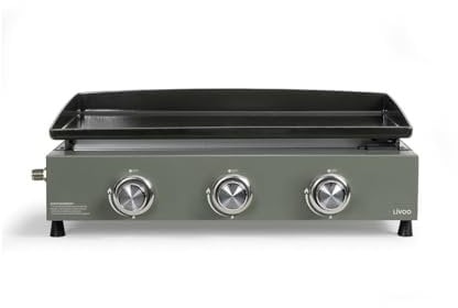 LIVOO – Plancha de gas 3 quemadores DOC234 – Potencia total de 7,5 kW, 62 x 34,5 cm de cocción, 6 a 8 personas, butano y propano