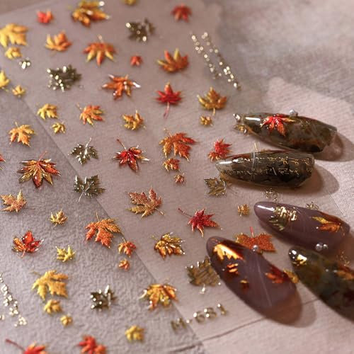 5D Herbstblätter Nagelsticker Herbst Nagelaufkleber Selbstklebend 5D Relief Gelee Ahornblatt Nagel Sticker Herbstdeko Nageldesign Zubehör Jelly Maple Leaf Fall Nail Stickers Autumn Nail Art Stickers