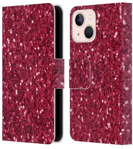 Head Case Designs Officially Licensed PLdesign Dark Pink Red Sparkle Prints Leather Book Wallet Case Cover Compatible With Apple iPhone 13 Mini