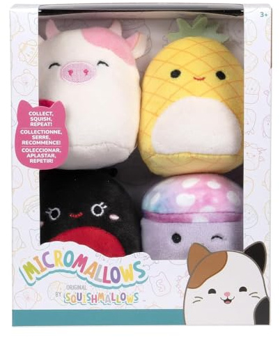Micromallows SQMM0067-4er-Pack, superweiche Mini-Squishmallows, 6.5 cm Plüschfiguren