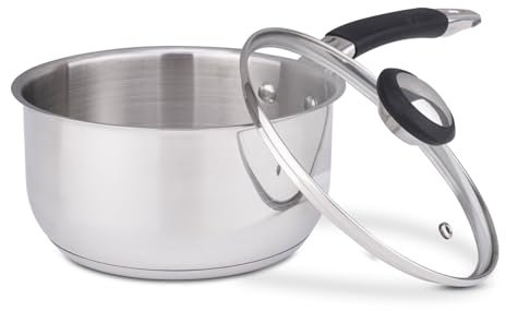 AKH HOUSEWARE Stainless Steel Saucepan 16cm | Induction Hob Pan with Lid | Multipurpose Cooking Pot | Soup Pan | Suitable for All Hobs (16CM)