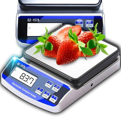 Retoo Báscula digital de cocina de acero inoxidable, carga de hasta 15 kg, báscula digital con pantalla LCD, báscula con función de tara y función de conteo de piezas, perfecta para cocina y negocios