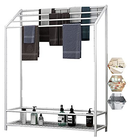 Porte-serviettes blanc sur pied pour salle de bain, chambre à coucher, couloir, porte-serviettes échelle 70 x 25 x 120 cm