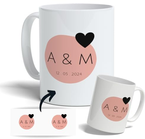 Taza personalizada con iniciales. Taza personalizada para regalo con texto. Regalo original personalizado San Valentín. Regalos parejas. (Iniciales 6)