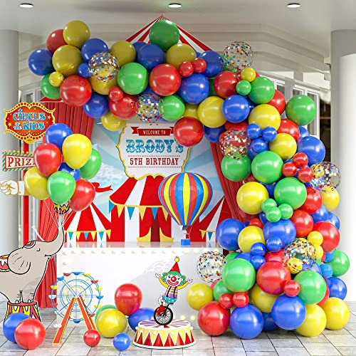 Luftballon Girlande Rot Gelb Blau, 129 Stück Regenbogen Bunt Ballon Girlande Set mit Rot Blau Gelb Grün Konfetti Latexballons für Karneval Zirkus Babyparty Geburtstag Party Hochzeit Kindergarten Deko