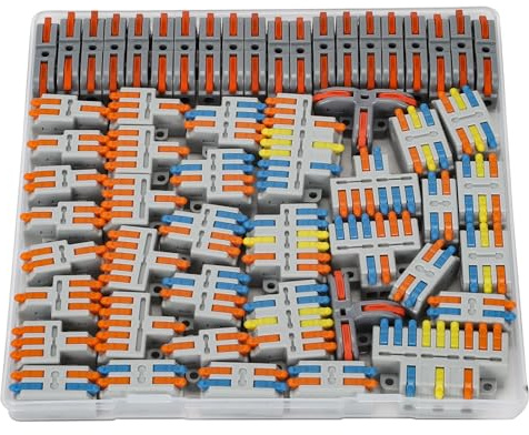 JOYELEC 56 Stück Verbindungsklemmen, Mischung aus verschiedenen Spezifikationen, elektrischer Anschluss, Leiter-Kompaktleiter, 0,08-2,5(4,0) mm², 250 V, 32 A, mit Steuerhebel (MIXED-56)