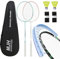 MANJHONG Badminton Set mit 2 Graphit Schläger - Kratzfestes Design - Federball Set für Erwachsene Incl. Federbälle, Griffbänder & Schlägertasche (Hellblau+Hellrosa)