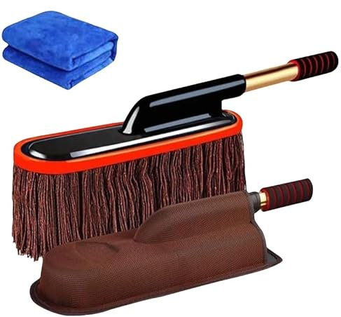 Telescopic Car Duster Wax Brush Mop Cleaning Cloth Scratch Free Dusting Waxing (Brown)