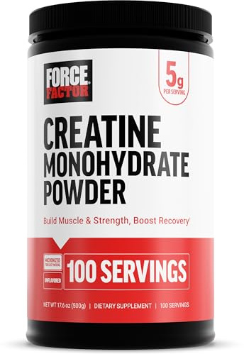 Force Factor Creatine Monohydrate Micronized Powder 500G, 5g Dose to Support Muscle Growth, Strength, Recovery, Cognitive Health & Memory, Unflavored, 100 Servings, 17.6 Oz