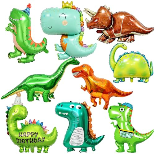 9 Stück Deko Luftballons Dinosaurier, XXL Folienballons Dinosaurier, Giant Dino Helium Ballon Geburtstag Deko, Dschungel Party Dekoration Riesenballon