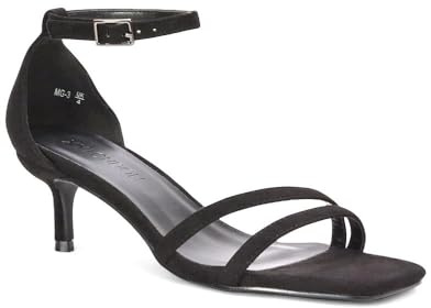 ESSEX GLAM Women's Kitten Low Heel Sandals Ladies Strappy Ankle Strap Square Toe Barely There Two Part Shoes Size 3-8