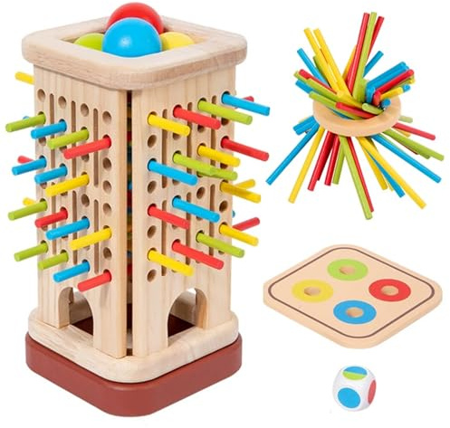 Guopai Montessori Spielzeug ab 3 Jahre – Lernspiel für Kinder – Holzspiel ab 3 Jahren mit 36 bunten Stäbchen, Würfel & Holzbox – Fördert Feinmotorik & Denken – Geschenk für Jungen & Mädchen 3-9 Jahre