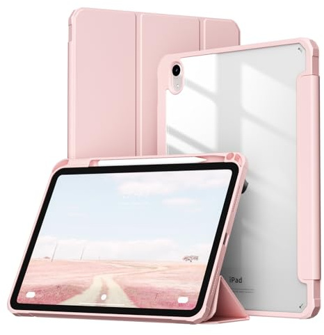 BQDIYOO Coque pour iPad (A16) 11e/10e Gén 2025/2022 Modèle,Rose | Étui de Protection avec Porte Pencil, Dos Transparent, Veille/réveil Automatique,Support 3 Volets