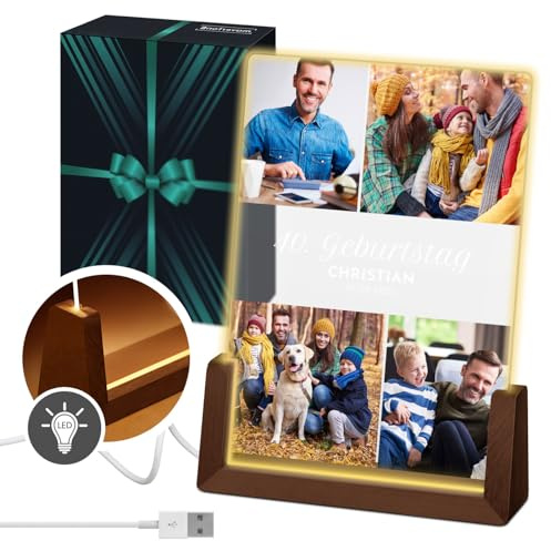 Maverton LED Acrylglas mit Foto, Glasbild mit LED-Beleuchtung, Größe: L/XL | Deko Nachtlicht, personalisierte Geschenke für Frauen Männer Kinder zum Geburtstag, Hochzeitsgeschenke für Brautpaar