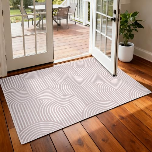 Waschbarer 60x100 cm großer Eingangsbereich-Teppich, geometrische Fußmatte für den Innenbereich, abstrakter, ultradünner Teppich mit kurzem Flor, fleckenabweisend und rutschfest, für Bad, Büro, Braun