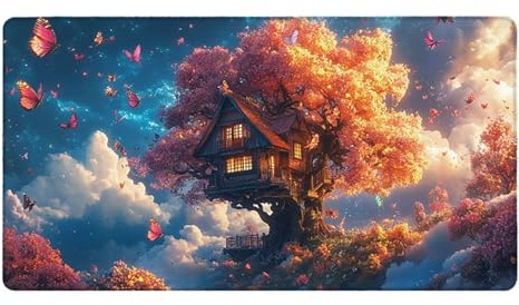Tapis de Souris Gaming XXL (1000x500mm) - Grand Tapis Bureau Antidérapant Étanche Bords Cousus Caoutchouc Naturel Gamer PC Portable Bureau - Précision Vitesse Confort Maison des arbres papillons G-785