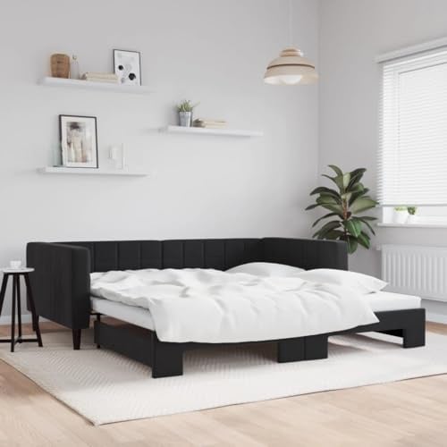 Mandloder Tagesbett Ausziehbar Schwarz 100x200 cm Samt, Modernes Schlafsofa mit Holzrahmen, Vielseitiges Gästebett für Wohnzimmer, Robustes Design
