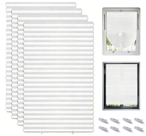 4pack Temporary No Drill Blinds, Stick on Blinds for Windows, Easy to Cut and Fit Self with Clips, Temporary Blind for Kitchens Bathrooms Bedrooms Terraces (White, 60W x 150H cm)