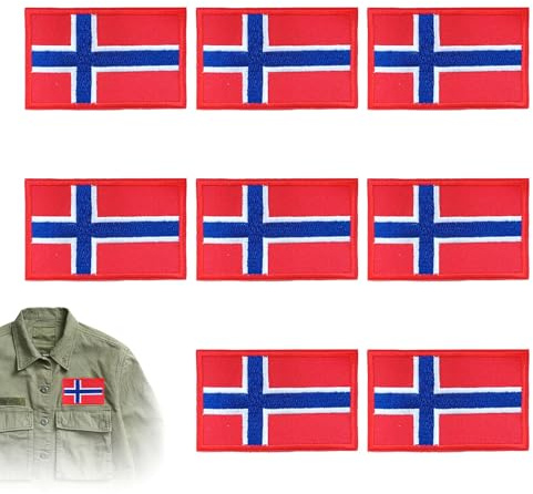 8 toppe con bandiera della Norvegia ricamate, tattiche militari con ferro da stiro/cucire o chiusura a gancio, in poliestere, accessori fai da te per zaini, vestiti, giacche, cappelli