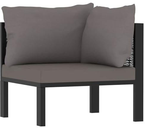 RMIHSJG Sofa-Eckelement mit Linker Armlehne aus Poly Rattan in Anthrazit für Innen- und Außenbereich, Wetterbeständiges Lounge-Modulsofa mit Aluminiumrahmen und Polsterkissen,