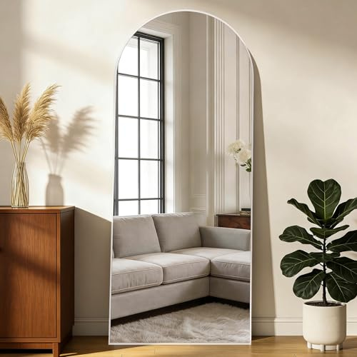 NEUWEABY Bogen Ganzkörperspiegel, 165x60cm Bogenspiegel, Ganzkörperspiegel mit Ständer, Weiß Gewölbter Groß Wandspiegel Rahmen aus Aluminiumlegierung Standspiegel für Schlafzimmer