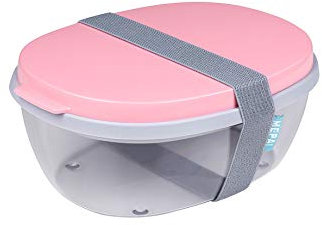 Mepal - Salatbox Ellipse - Salat-Lunchbox mit Mehreren Fächern - Bento-Box für Salate unterwegs - Gesundes Mittagessen & Lifestyle - Plastik Meal Prep Box - 1300 ml + 600 ml - Nordic Pink