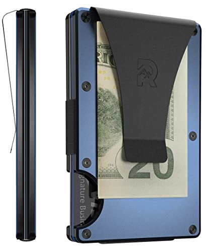 The Ridge Portefeuille Minimaliste Slim pour Hommes - Blocage RFID, Porte-Cartes de Crédit Avant, Aluminium, Clip à Billets, Navy, Taille Unique