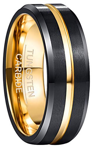 NUNCAD Ring Herren/Damen Schwarz Gold Partnerringe Wolframcarbid 8mm Matt Hochzeits Ring Verlobungsringe Freundschaftsringe Größe 62