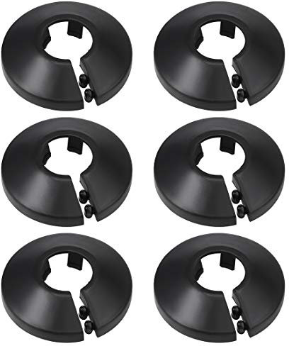 sourcing map 15mm Pipe Cover Decoration PP Plastic Water Pipe Escutcheon Black 6pcs