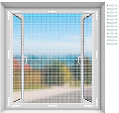EXTSUD Zanzariera per finestre magnetiche tagliabili per finestre, anti-insetti, anti-zanzare, con 12 set di magneti, 150 cm x 150 cm (bianco)