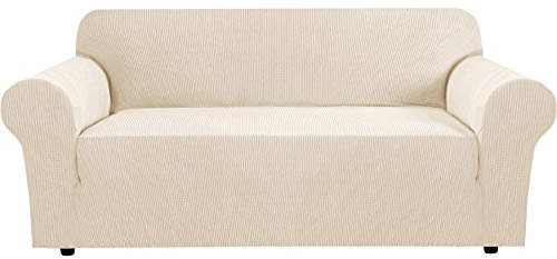 BellaHills Sehr dehnbare Sofabezüge, Sofabezüge, Sofabezüge, Möbelschutz für Sofas/Kinder/Haustiere, formschlüssig geschnittener Jacquardstoff mit elastischer Unterseite, dick, weich, rutschfest (3-Sitzer, Natur)
