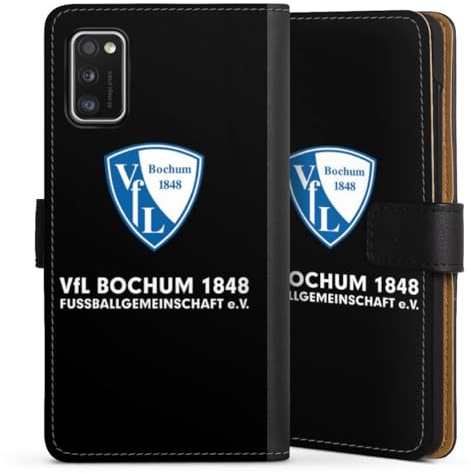 Klapphülle kompatibel mit Samsung Galaxy A41 Handyhülle aus Kunst Leder schwarz Flip Case VFL Bochum Logo Offizielles Lizenzprodukt