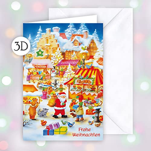 KE - Exklusive 3D Effekt Weihnachtskarte mit Umschlag, DIN B6 Format - Ideal für festliche Weihnachtsgrüße und Feiertagswünsche - Motiv Weihnachten