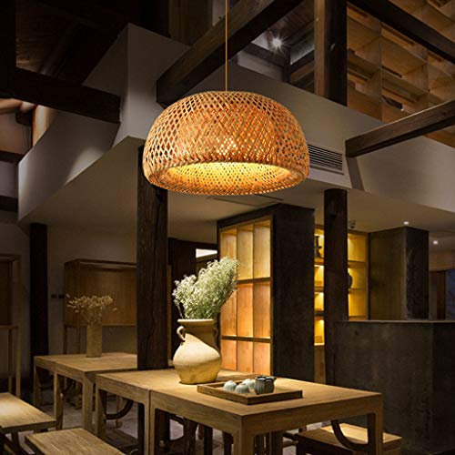 Pendant Lamp Vintage Dining Table Lamp Handmade Weave Natural Bamboo Lampshade E27 Base Hanging Lamp Bedroom Living Room Ceiling Chandelier Teahouse Bamboo Lamp Bar Cafe Club Lighting Fitting,38cm