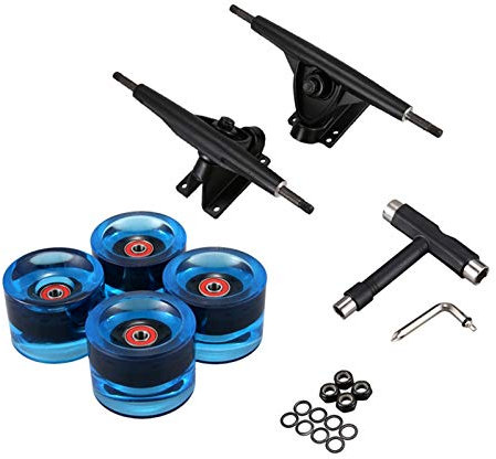 4 Stück Longboard/Skateboard Rollen (Big Wheels) in 70X51mm 80A Inkl. 7In Skateboard Achse Bridge, Kugellager, Metall Spacer Und T-Tool