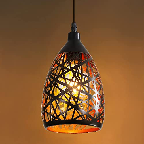 Lámpara colgante vintage, Lámpara de Araña de Hueca Tallada Industrial, Pantalla de Metal con Nido de Pájaro Negra y Dorada, Lámpara de Techo Moderna E27 para Sala de Estar, Cocina, Restaurante