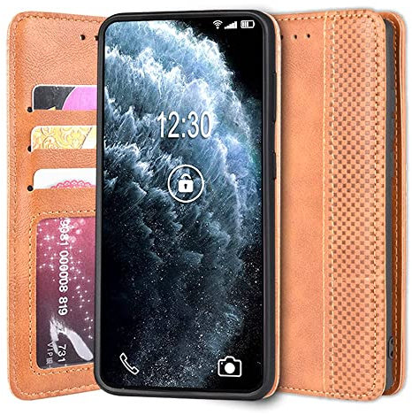 Sinyunron Handyhülle Kompatibel mit Wiko View 5 Hülle Leder Handytasche Schutzhülle Klappbar Magnetverschluss Retro Business Klassisches Design Brieftasche,Braun