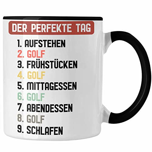 Trendation - Golfer Tasse Geschenk Der Perfekte Tag Golfen Golfball Geschenkidee Männer Lustig Spruch (Schwarz)