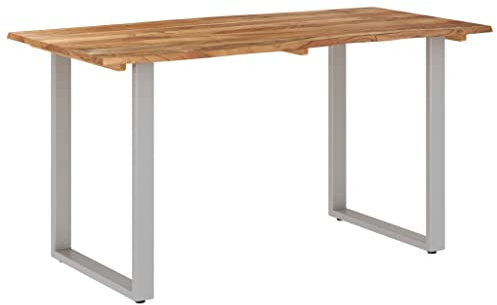 Industrieller Esstisch Akazie-Massivholz, Silberne Stahlbeine, für Wohnzimmer und Küche